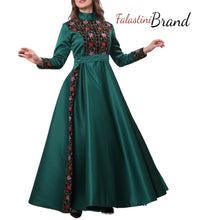 Green Floral Cloche Satin Embroidered Dress