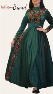 Green Floral Cloche Satin Embroidered Dress