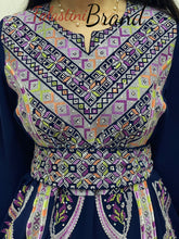 Sonbola Stylish Silver and Navy Palestinian Embroidered Thobe Dress