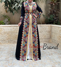 2 Pieces Black Moroccan Like Kaftan Dress with Palestinian Embroidery