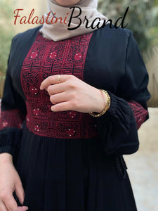 Soft Legendary V2 Palestinian Dark Red Embroidered Abaya