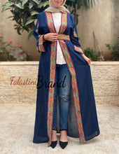 Navy Malak Design Abaya with Flowers Embroidery
