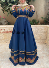 Elegant Navy Palestinian Embroidered Cloche Layered Dress