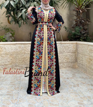 2 Pieces Black Moroccan Like Kaftan Dress with Palestinian Embroidery