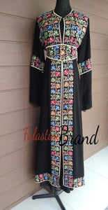 Black 2-Pieces Distinctive Abaya Thob with Colorful Embroidery and Wide belt