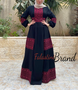 Soft Legendary V2 Palestinian Dark Red Embroidered Abaya