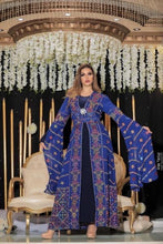 Distinctive Royal Blue Palestinian Embroidered Colorful Open Chiffon 180 Colors Abaya Slit Sleeve